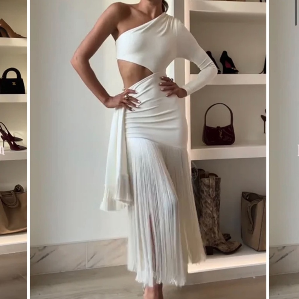 Elegant One-Shoulder White Dress with fringe
